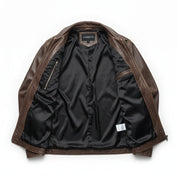 close-up-lining - Men's Field Jacket Leather Jacket, Leather Trucker Jacket, Men's Outdoor Leather Jacket, Distressed Leather Jacket