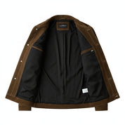 close-up-lining - Men's Field Jacket, Suede Trucker Jacket, Brown Suede Jacket, Suede Outdoor Jacket