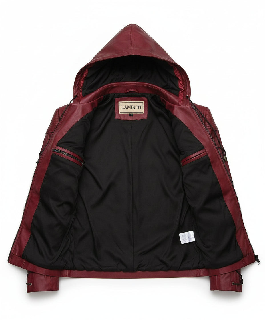 close-up-lining - Men's Hooded Leather Jacket with Custom Tailoring