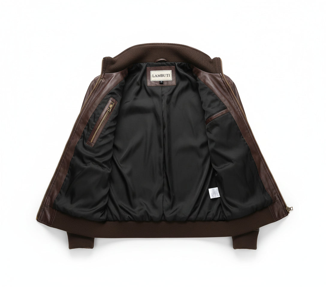 close-up-lining - Men's Leather Jackets Korean Style Casual Slim Fit Biker Leather Jacket