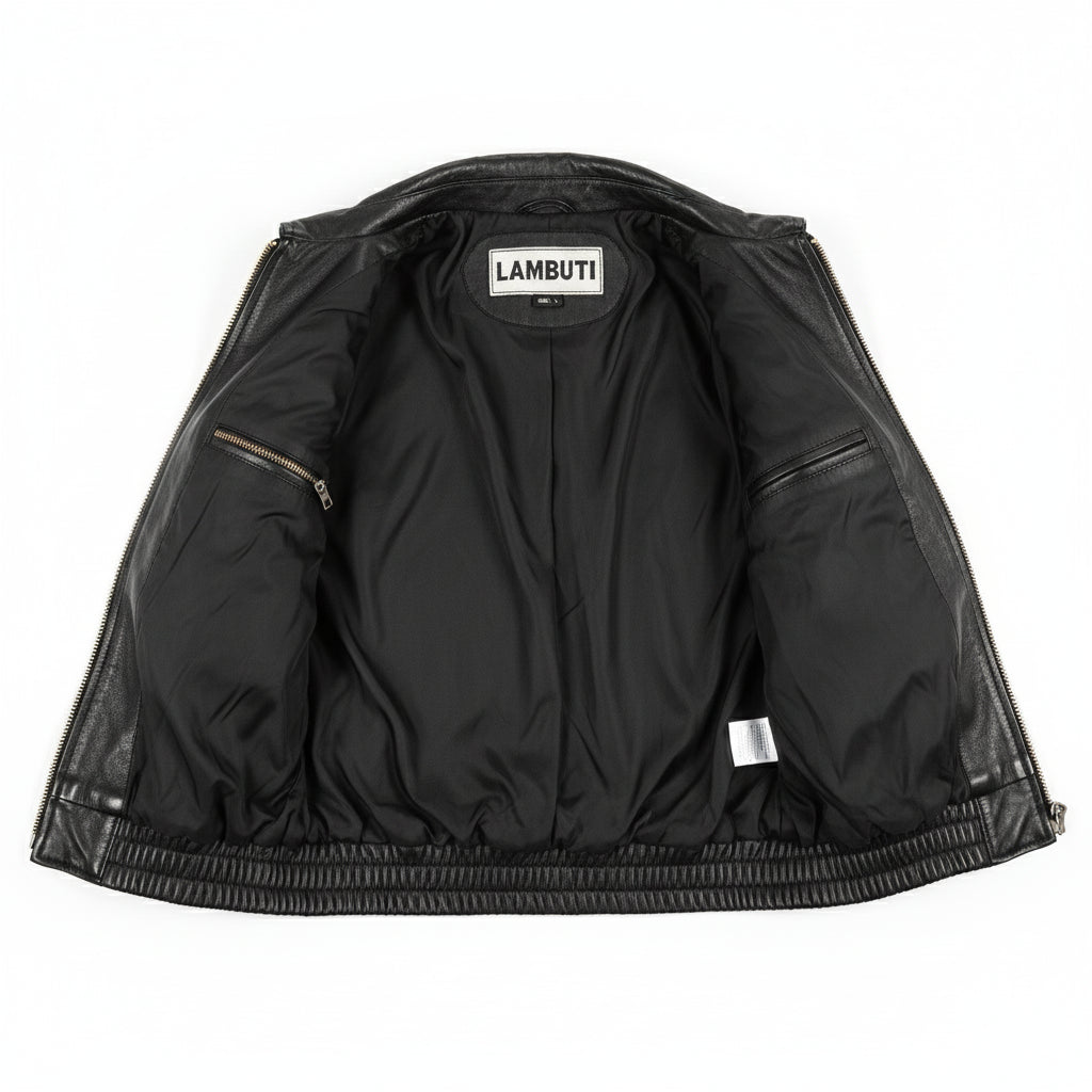 close-up-lining - Men's Leather USA Flag Jacket with YKK Zips