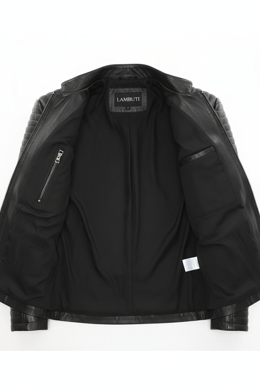 close-up-lining - Men's Moto Leather Jacket, Racer Style Jacket, Leather Motorcycle Jacket, Biker Jacket