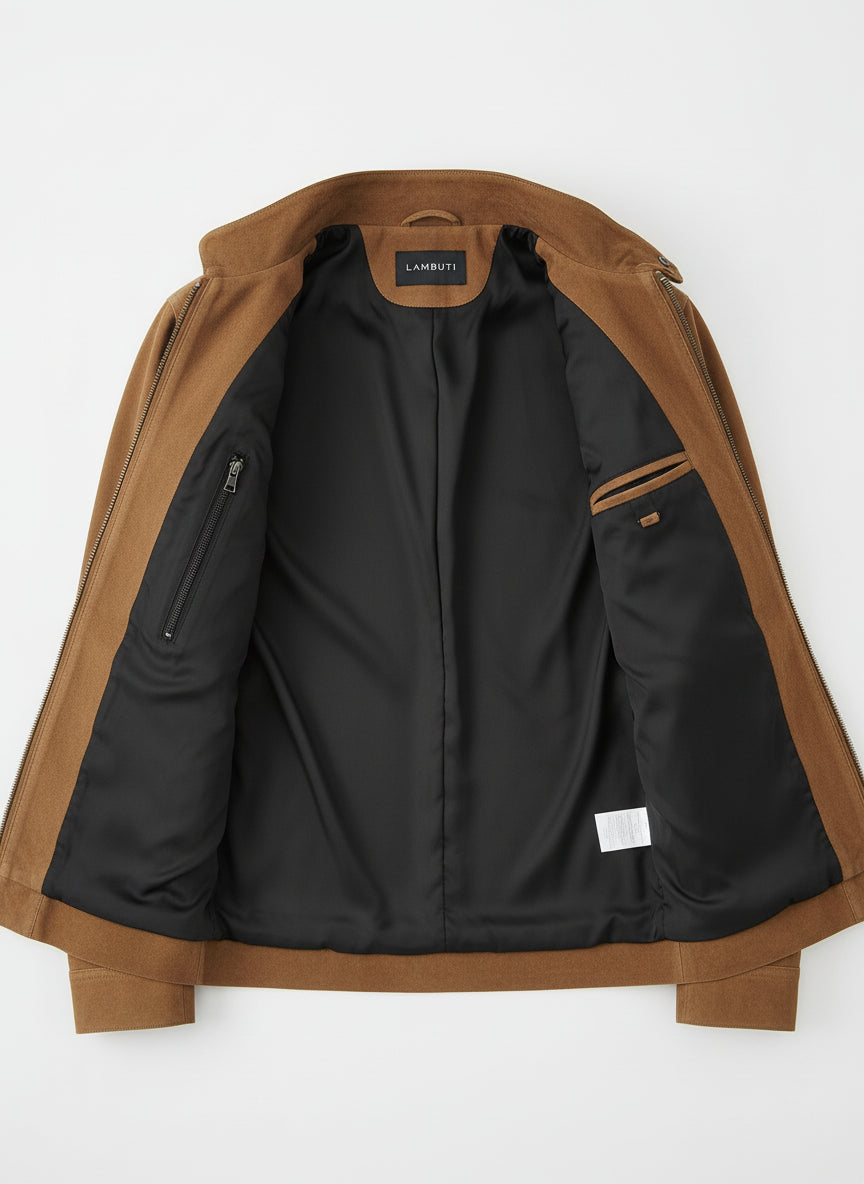 close-up-lining - Men's Racer Suede Jacket, Men's Suede Jacket, Racer Style Jacket, Lightweight Suede Jacket