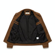 close-up-lining - Men's Safari Jacket, Suede Leather Jacket, Men's Field Jacket, Cognac Brown Suede Jacket