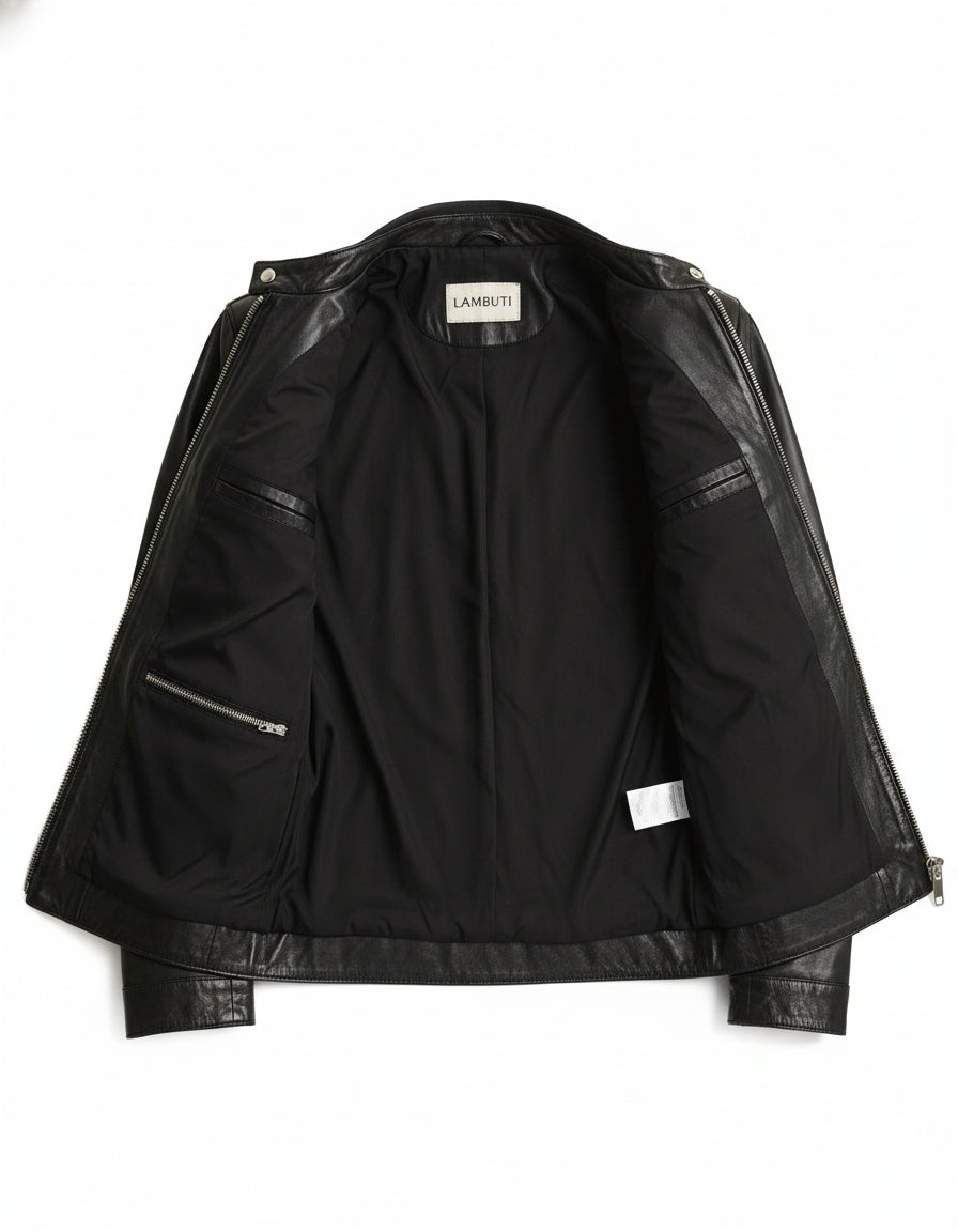 close-up-lining - Men's Slim Fit Biker Leather Jacket, Stylish Cowhide Leather Jacket for Men