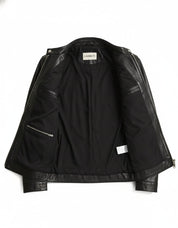 close-up-lining - Men's Slim Fit Biker Leather Jacket, Stylish Cowhide Leather Jacket for Men