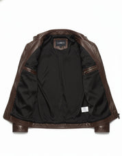 close-up-lining - Men's Slim Fit Brown Leather Jacket