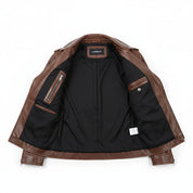 close-up-lining - Men's Slim Fit Brown Motorcycle Leather Jacket