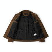 close-up-lining - Men's Suede Jacket, Brown Suede Shirt Jacket, Suede Workwear Jacket, Button-Front Suede Jacket