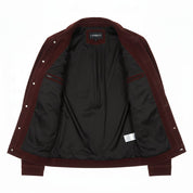 close-up-lining - Men's Trucker Suede Jacket, Suede Jacket for Men, Burgundy Suede Trucker Jacket