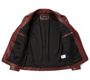 close-up-lining - New Lycra Biker Jacket Leather, Women Maroon Color Leather Jacket
