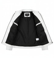 close-up-lining - New Men Fashion Trend White Motorcycle Leather Jacket, Biker Fashion