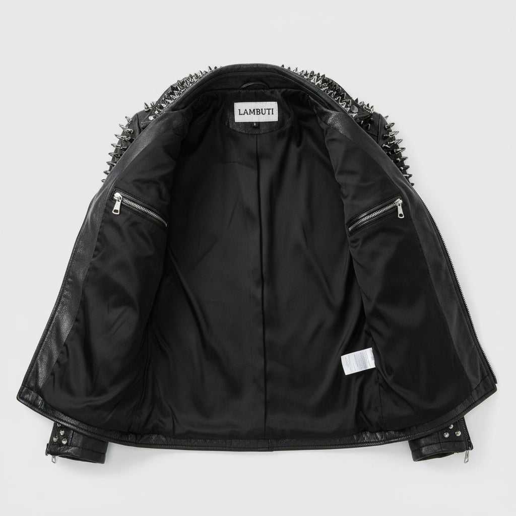 close-up-lining - Punk Men Make to Order Rock Studded Jacket, Moto Biker Jacket