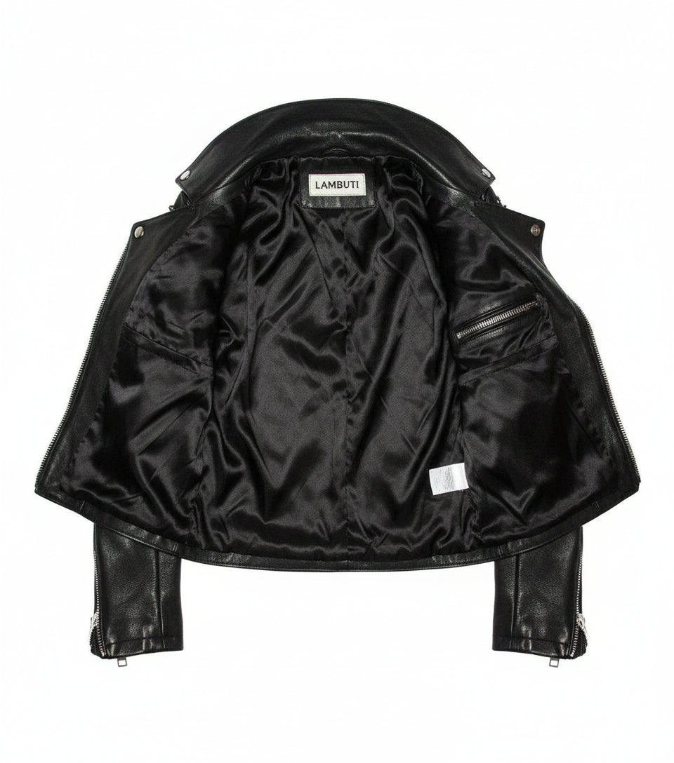close-up-lining - Punk Men Silver Studded Leather Black Rock Studded Leather Jackets