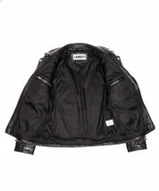 close-up-lining - Punk Men Silver Studded Long Spiked Jacket Leather Black Rock Style Jacket