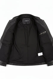 close-up-lining - Unisex Streetwear Leather Jacket in Genuine Lamb Skin