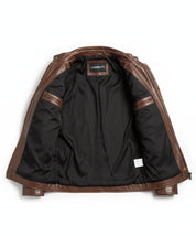 close-up-lining - Vintage Men Stylish Motorcycle Leather Jacket, Genuine Leather Fashion