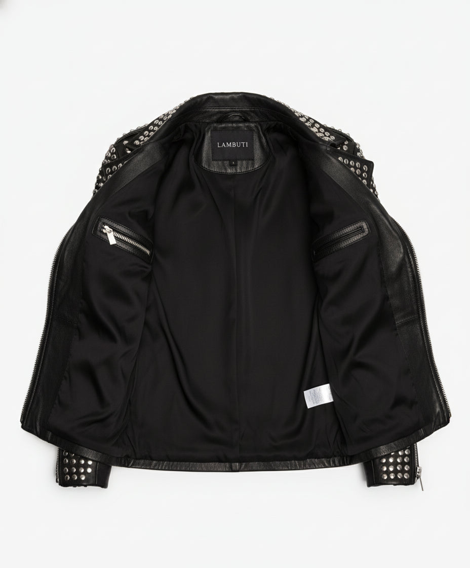 close-up-lining - Women All over sliver studded Moto Jacket, 's Fashion moto Jacket