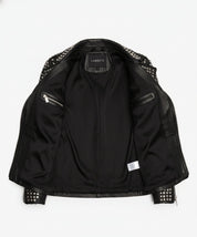 close-up-lining - Women All over sliver studded Moto Jacket, 's Fashion moto Jacket