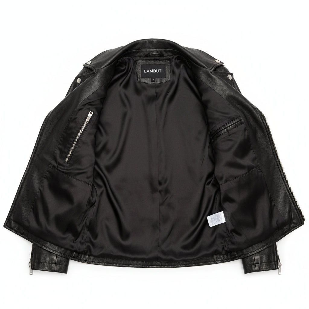 close-up-lining - Women Black Leather moto Jacket, Womens Fashion black leather belted Jacket