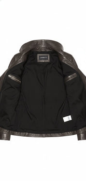 close-up-lining - Women Brown Wide Collar Leather Jacket, Fashion Leather Jacket