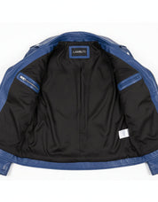 close-up-lining - Women Fashion Leather Jacket Blue Leather Jacket, Biker Style Jacket