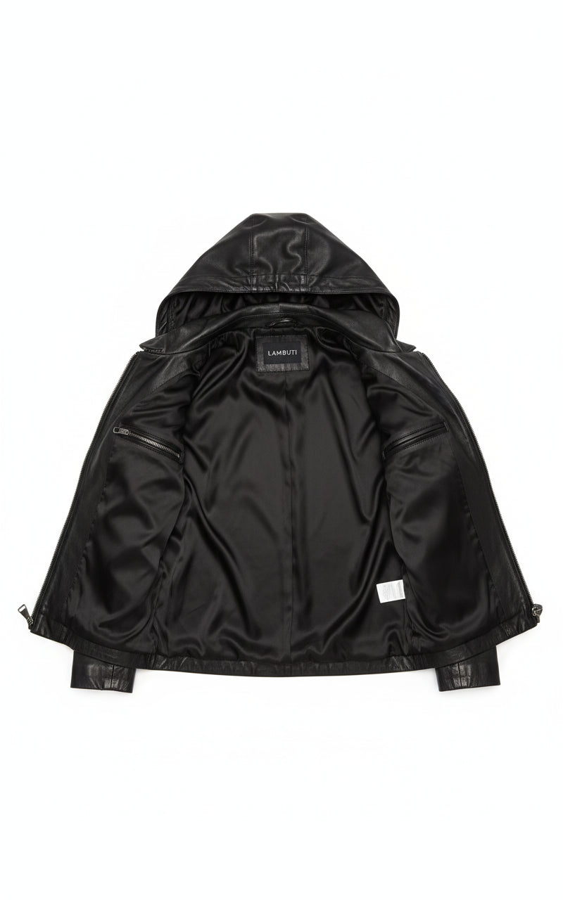 close-up-lining - Women's Asymmetrical Moto Leather Jacket, Leather Hooded Jacket, Women's Biker Jacket, Women's Motorcycle Jacket