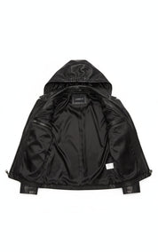 close-up-lining - Women's Asymmetrical Moto Leather Jacket, Leather Hooded Jacket, Women's Biker Jacket, Women's Motorcycle Jacket