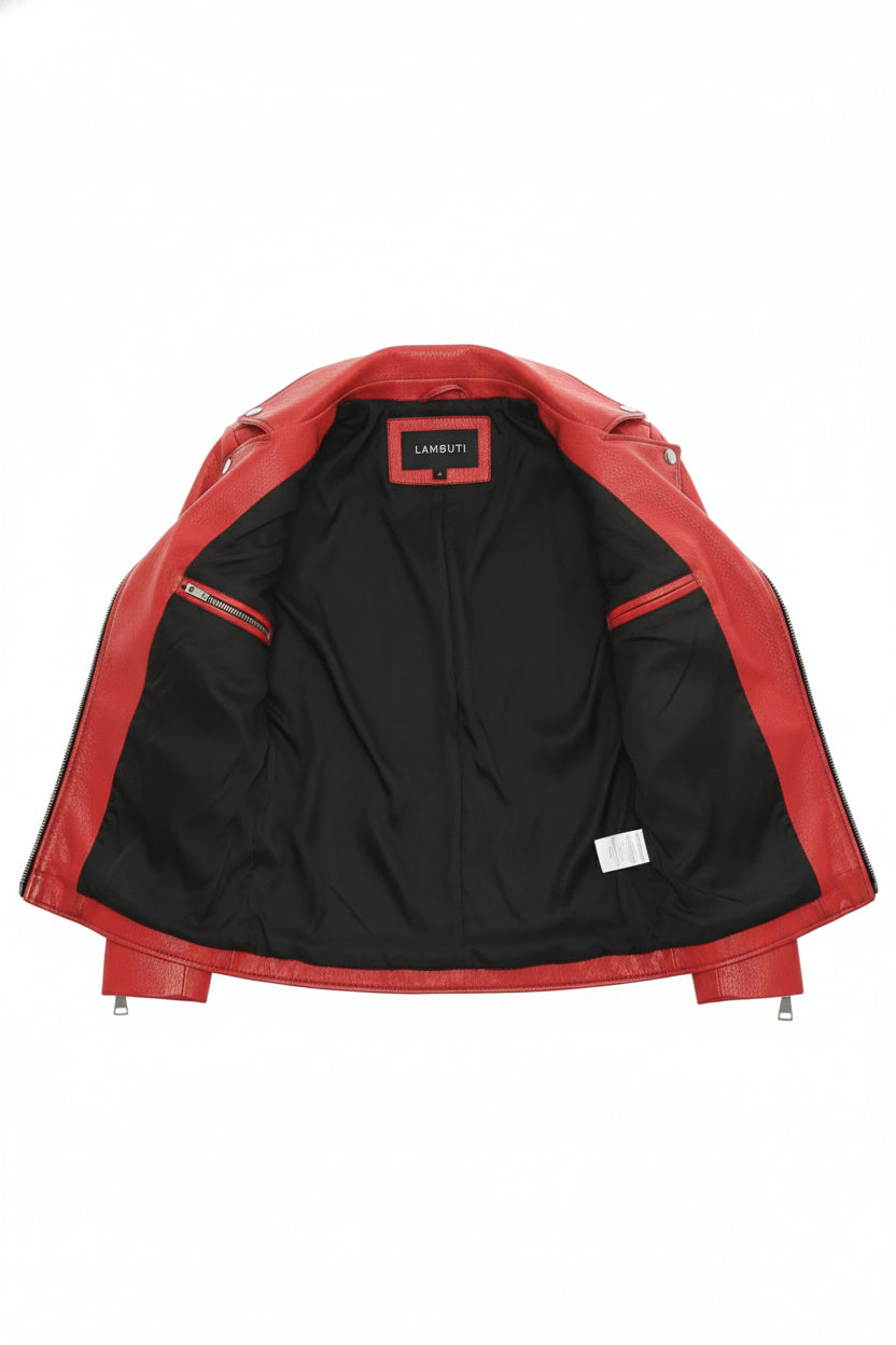 close-up-lining - Women's Biker Leather Jacket, Moto Jacket for Women, Handmade Leather Jacket, Distressed Red Biker Jacket