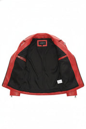 close-up-lining - Women's Biker Leather Jacket, Moto Jacket for Women, Handmade Leather Jacket, Distressed Red Biker Jacket