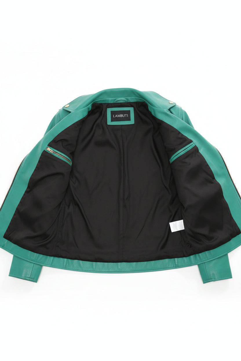 close-up-lining - Women's Biker Leather Jacket, Moto Jacket, Leather Motorcycle Jacket, Women's Moto Jacket