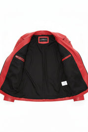 close-up-lining - Women's Biker Leather Jacket, Women's Moto Jacket, Red Leather Jacket, Handmade Biker Jacket