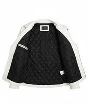close-up-lining - Women's Biker Style White Lambskin Leather Jacket