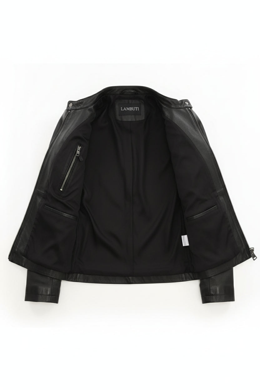 close-up-lining - Women's Cafe Racer Leather Jacket, Women's Biker Jacket, Leather Moto Jacket, Handmade Leather Jacket