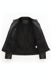 close-up-lining - Women's Cafe Racer Leather Jacket, Women's Biker Jacket, Leather Moto Jacket, Handmade Leather Jacket