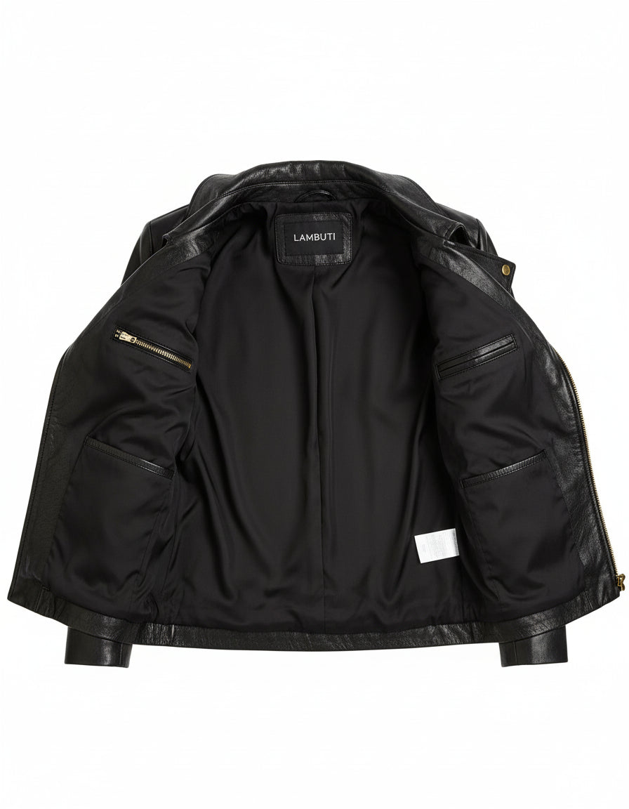 close-up-lining - Women's Leather Jacket, Biker Leather Jacket, Black Leather Jacket Womens