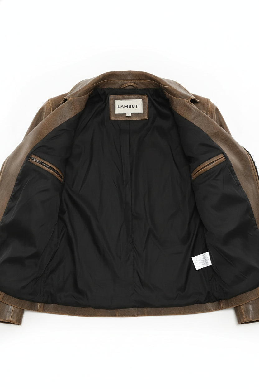 close-up-lining - Women's Moto Leather Jacket, Distressed Biker Jacket, Handmade Motorcycle Jacket, Vintage Leather Jacket