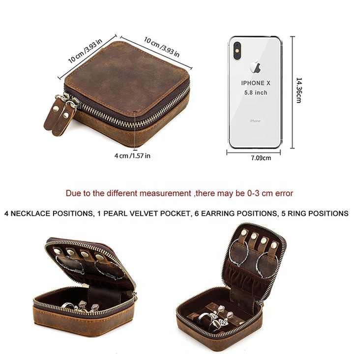 Compact Leather Jewelry Organizer Case - Travel-Friendly and Elegant Storage