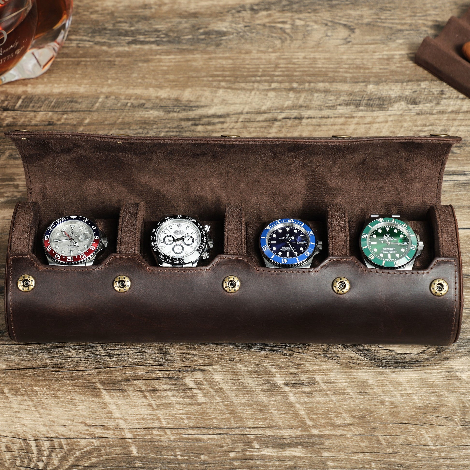 Crazy Horse Leather 4 Slots Watch Box