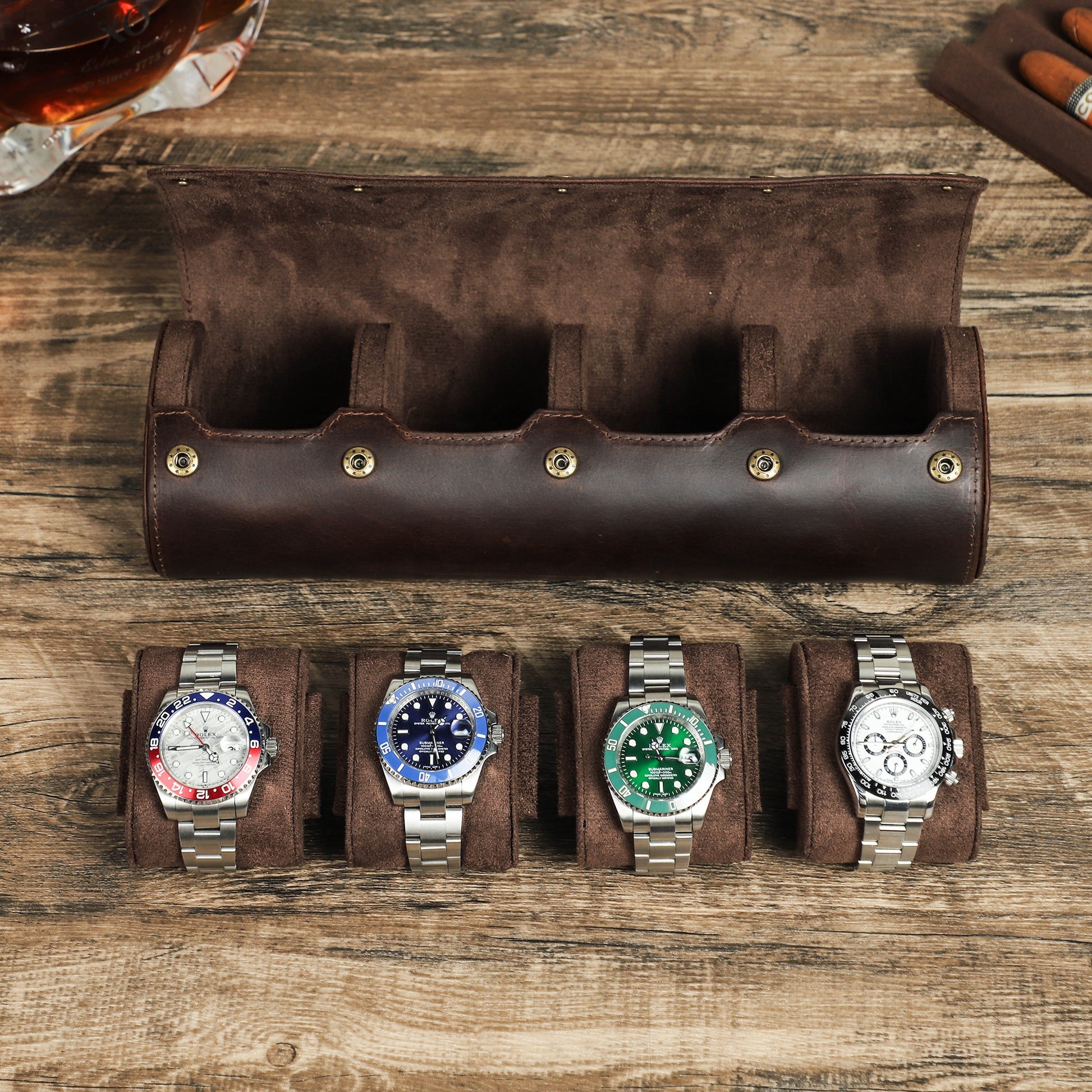 Crazy Horse Leather 4 Slots Watch Box