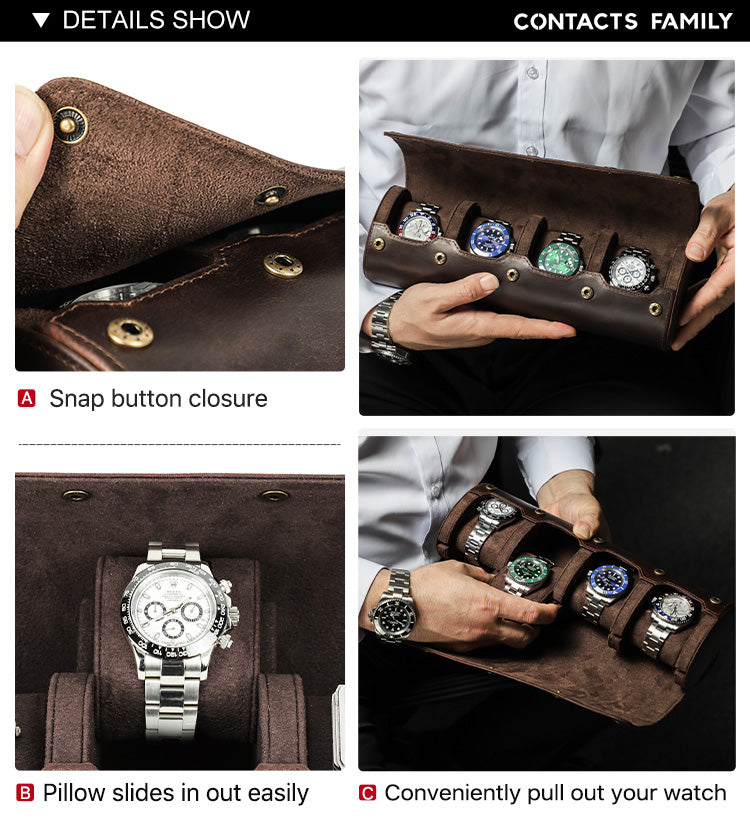 Crazy Horse Leather 4 Slots Watch Box