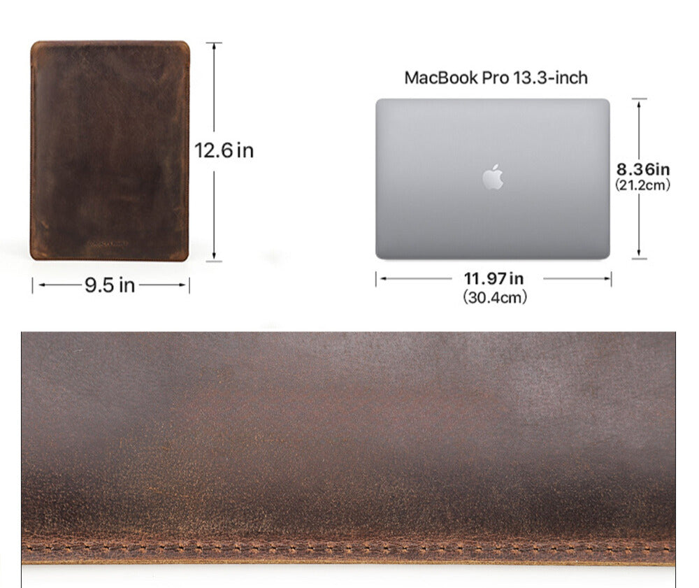 Crazy Horse Leather Shockproof Laptop Sleeve for MacBook Air M2 13.6"