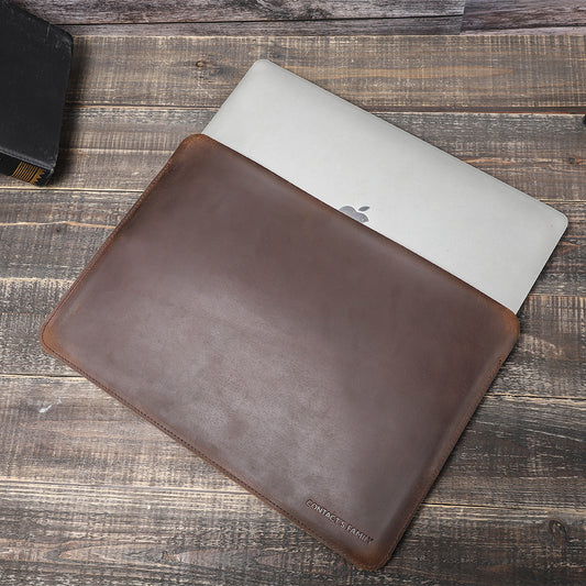 Crazy Horse Leather Shockproof Laptop Sleeve for MacBook Air M2 13.6"