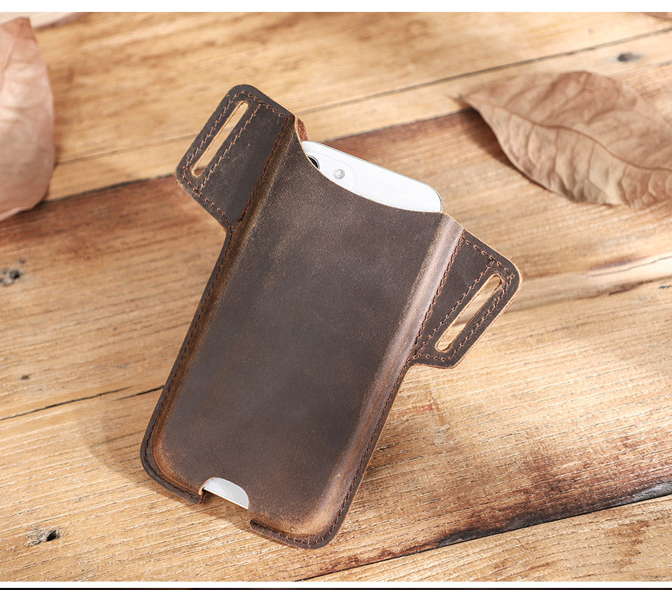 Custom Business Slim Magnetic Full-Grain Leather Unisex Phone Holster