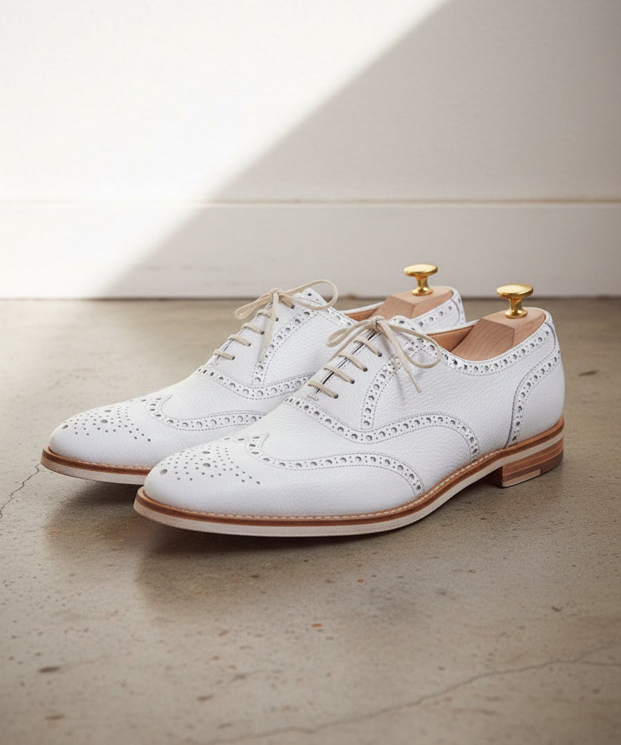 Designer Men white color wing tip Brogue lace up leather dress formal Shoe - 3-4-right-view