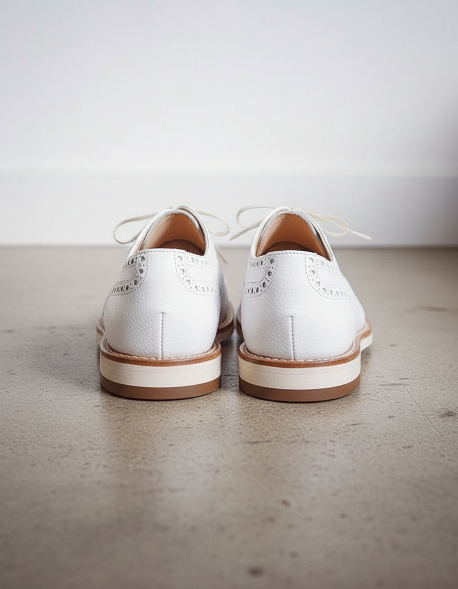 Designer Men white color wing tip Brogue lace up leather dress formal Shoe - back-view