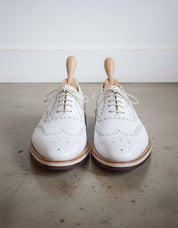 Designer Men white color wing tip Brogue lace up leather dress formal Shoe - front-view