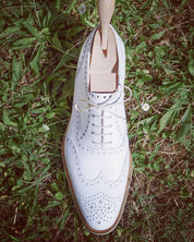 Designer Men white color wing tip Brogue lace up leather dress formal Shoe