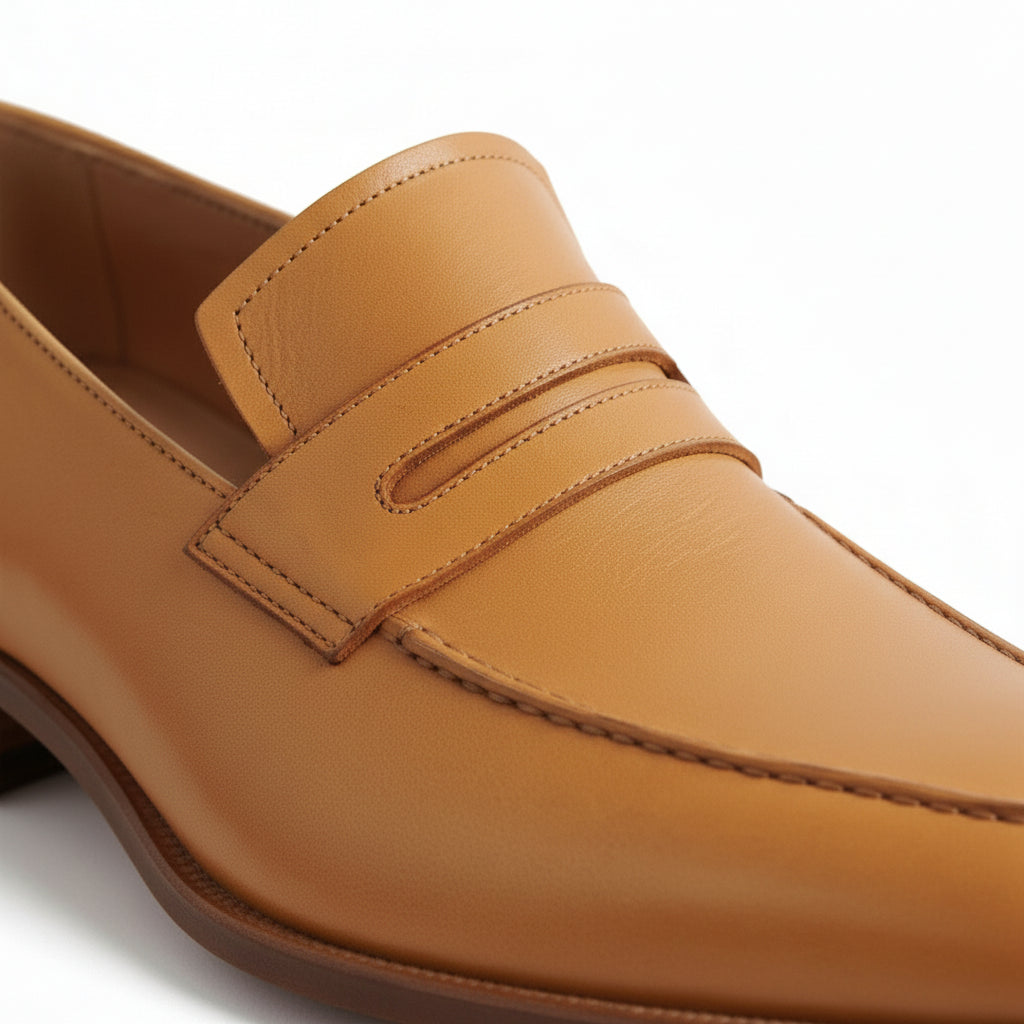detail-view - Handmade Men Formal Shoes, Tan Color Leather Moccasins Shoes Loafer