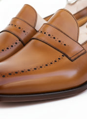 detail-view - Handmade Men Tan Brown Brogue Leather Shoes, Leather Moccasins Loafer